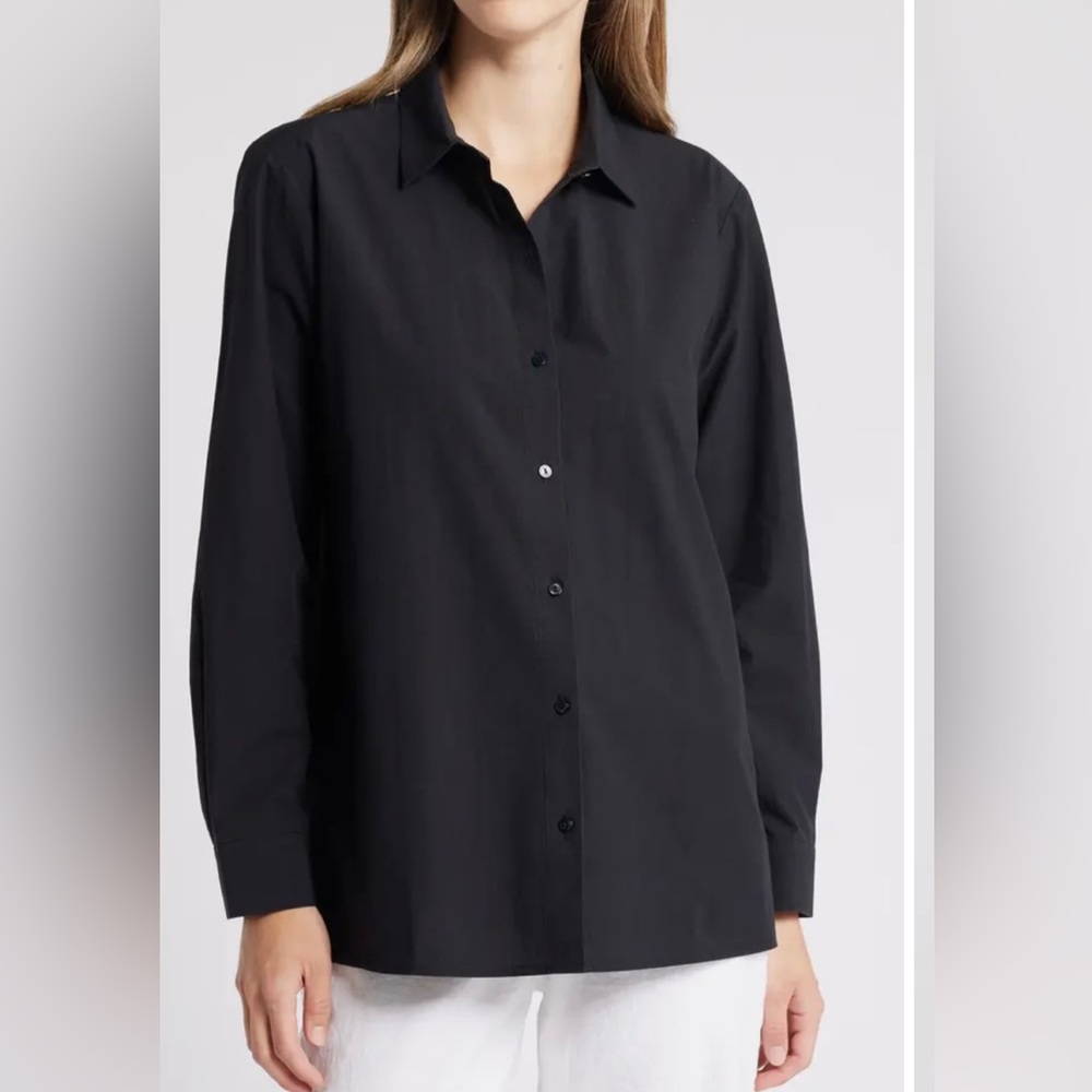 Eileen Fisher Classic Collar Easy Organic Cotton Button-Up Shirt Size XL - Picture 2 of 13